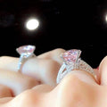Oversized Pink Oval Solitaire Pave Ring In Silver Tone view 5