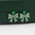 Green Clover Print Bow Stud and Dangle Hook Earrings view 4