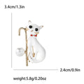 Enamel Cat Brooch with Cane and Pearl Black or White view 7