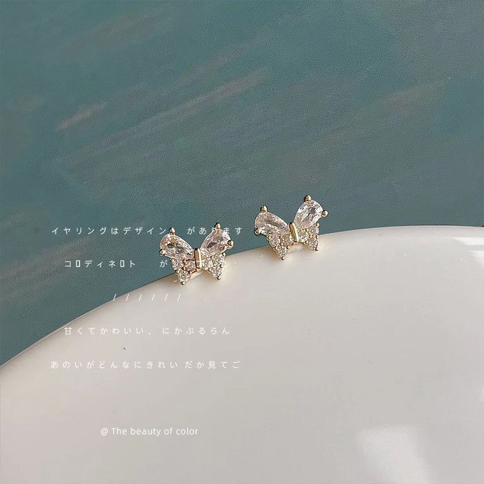 Gold Clear Cubic Zirconia Butterfly Wing Stud Earrings
