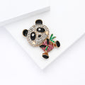 Panda And Bamboo Brooch A Crystal-Covered Panda Holding Green Bamboo view 4