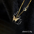 Gold Tone Double Butterfly CZ Pendant Necklace Delicate Chain view 4