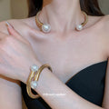 Snake Coil Pearl Open Cuff Choker and Bracelets Metal view 1