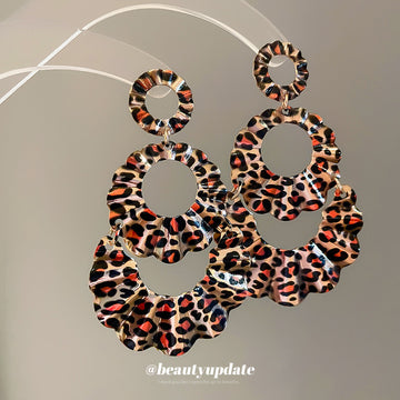 Layered Leopard Pattern Oval Drop Earrings Statement Jewelry Design
