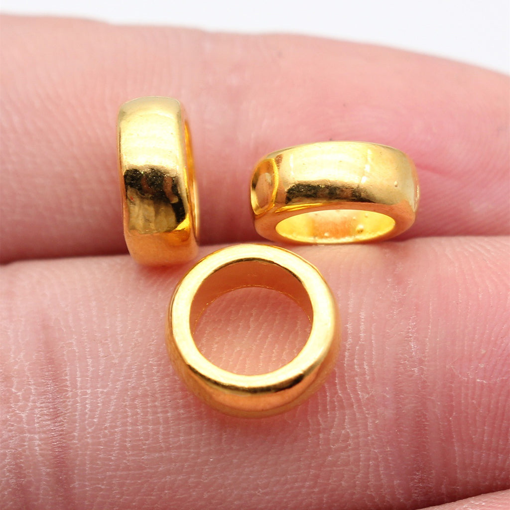 11x11x4.6mm 1.4g Bright Gold Zinc Alloy Smooth Large Hole Spacer Beads for Bracelet Necklace Jewelry Making
