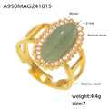 Gold Open Oval Natural Stone Halo Adjustable Ring Metal view 10