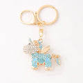 Rhinestone Winged Unicorn Keychain Gold Clasp Blue White view 5