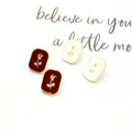Gold Tone Rectangular Enamel Rose Stud Earrings in Two Colors view 1