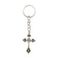 Silver-Tone Ornate Cross Metal Keychain With Chain Ring view 6