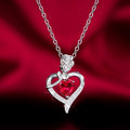 Silver Tone Rose Heart Red Stone Pendant Necklace Pave Frame view 2
