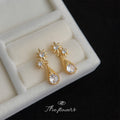Gold Starburst Clear Teardrop Crystal Drop Stud Earrings view 4