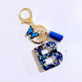 Blue Abalone Resin Letter Keychain With Butterfly Charm view 3