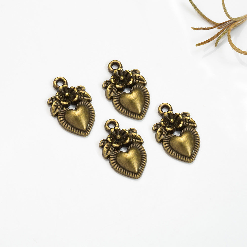 18x11mm Heart Flower Alloy Charm Pendant