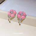 Pink Flower Clip-On Earrings With Silver Tone Dangles view 4