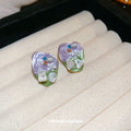 Purple and Green Painted Floral Square Stud Earrings view 3