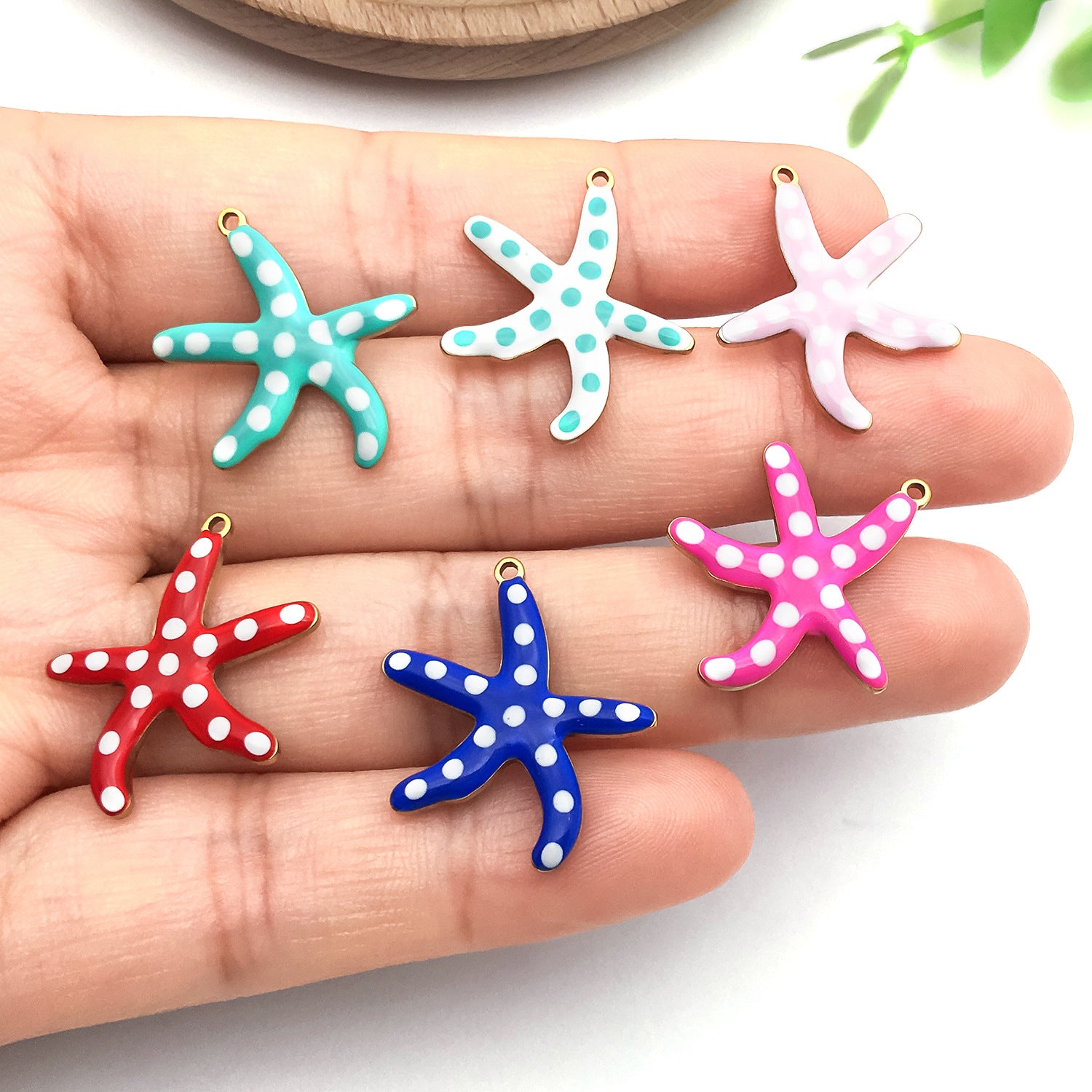 Gold Plated Stainless Steel Polka Dot Starfish Double Sided Charm Pendant for DIY Earrings Necklaces