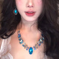 Blue Faceted Statement Necklace With Silver Tone Settings view 4