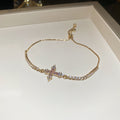 Gold Tone Pink Cross Crystal Slider Bracelet With Extra Gallery Colors view 6