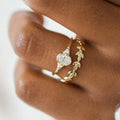 Gold Tone Oval Crystal And Leaf Ring Set Polished Statement Fashion Jewelry view 1