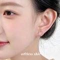 Rose Gold Tone Pink Stone Eight Point Starburst Stud Earrings view 2