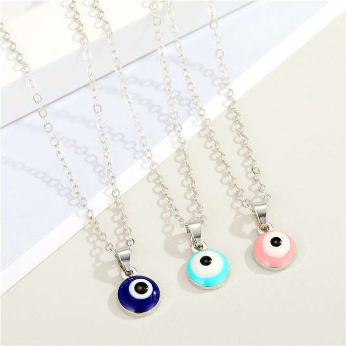 Silver Tone Round Resin Evil Eye Pendant Necklaces in Three Colors