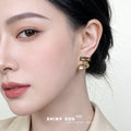 Champagne Bar Crystal Pearl Stud Earrings Gold Pair view 2