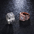 Wide Two Tone Square Center Stone Ring With Polished Clear Stone Detail view 4