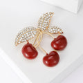 Three Cherry Brooch With Crystal Leaves in Gold Tone view 3