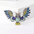 Spread-Wing Owl Metal Brooch with Wide-winged Owl with Crystals and Colored Enamel Details view 6