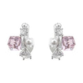 Silver Tone Pink Square Stone White Pearl And Clear Cluster Stud Earrings view 5