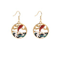 Gold Tone Koi Fish and Blue Wave Round Hook Earrings view 5