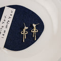Gold Heart Crystal Stud Bow Drop Earrings with Rhinestones view 2