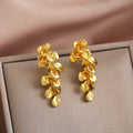 Gold Tone Leaf and Flower Cascade Long Stud Earrings view 6