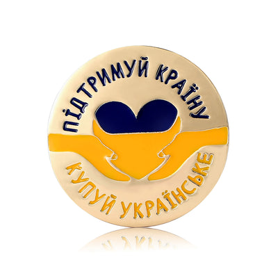 Front view of Blue and Yellow Dove Emblem brooch