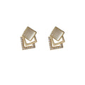 Gold Layered Square Stud Earrings Cat Eye Crystal Frame view 5