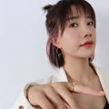 Gold Hoop Earrings Green Turquoise Triangle Drop Charm view 4