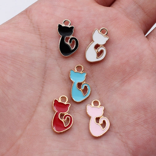 Pink Cat, Black Cat, White Cat curled cat enamel charms in image 1, shown from the front