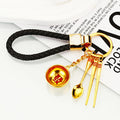Golden Rice Bowl, Chopsticks and Spoon Keychains with Braided Wrist Loops view 11