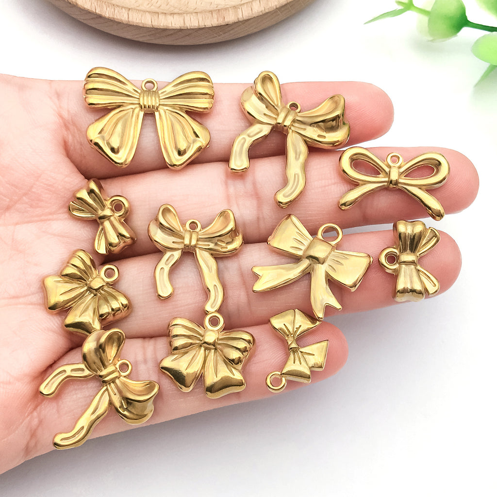 Gold Stainless Steel Vintage Bow Tie Butterfly Charm Pendant for DIY Bracelet Necklace Jewelry