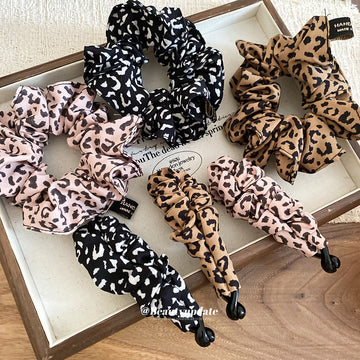 Leopard Print Fabric Scrunchie and Duckbill Hair Clips