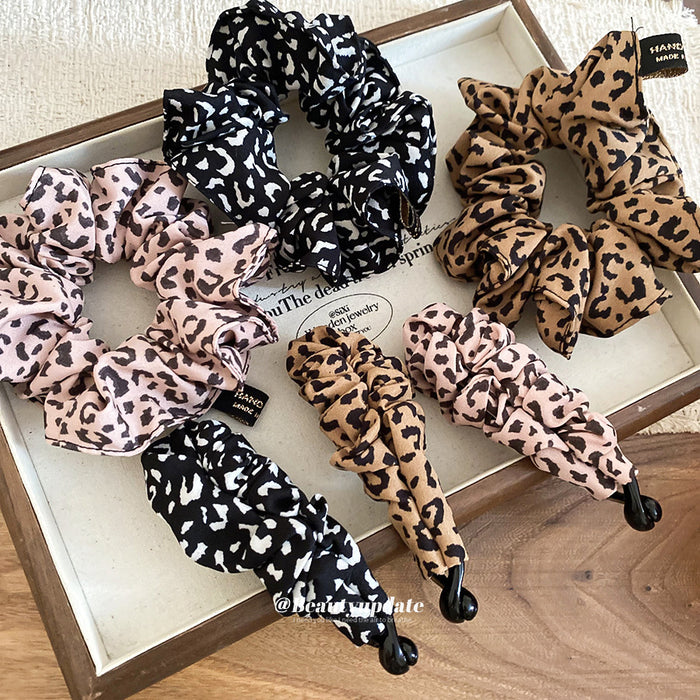 Leopard Print Fabric Scrunchie and Duckbill Hair Clips