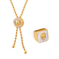 Lion Head Pave Ring Rope Chain Necklace Gold Tone Metal Set view 5