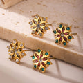 Gold Snowflake Stud Earrings With Open Petal Zircon Design view 2