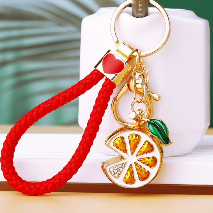 Mixed Jeweled Lemon Slice and Large Red Apple Keychains in Three Options