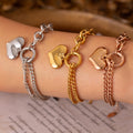 Gold Steel Cuban Chain Heart Charm Titanium Steel Bracelets view 3