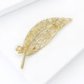 Crystal Leaf Brooch Pearl Drop Gold or Silver Tone view 4