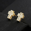 Gold and Silver Tone Geometric Cross Stud Earrings view 1