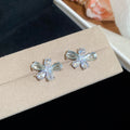 Silver Crystal Floral Drop Stud Earrings Fashion Jewelry Accessory view 3