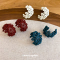 Textured Flower C Hoop Stud Earrings In White Red And Teal view 1