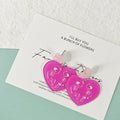 Magenta Acrylic Heart Skeleton Drop Earrings 2 Motifs view 3